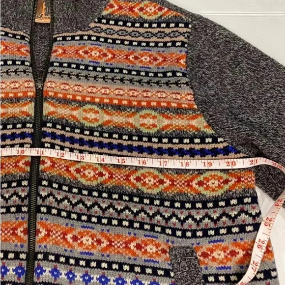 JOGGER 100% Wool Sweater Full Zip Mens Large Pockets Geometric Knit Collared - Picture 8 of 13